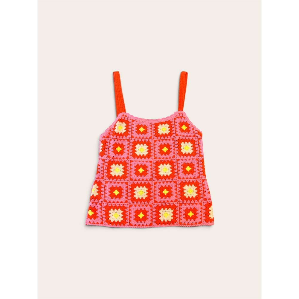 Zara Womens Pink Orange Crochet Granny Square Cami Tank Top Boho Small